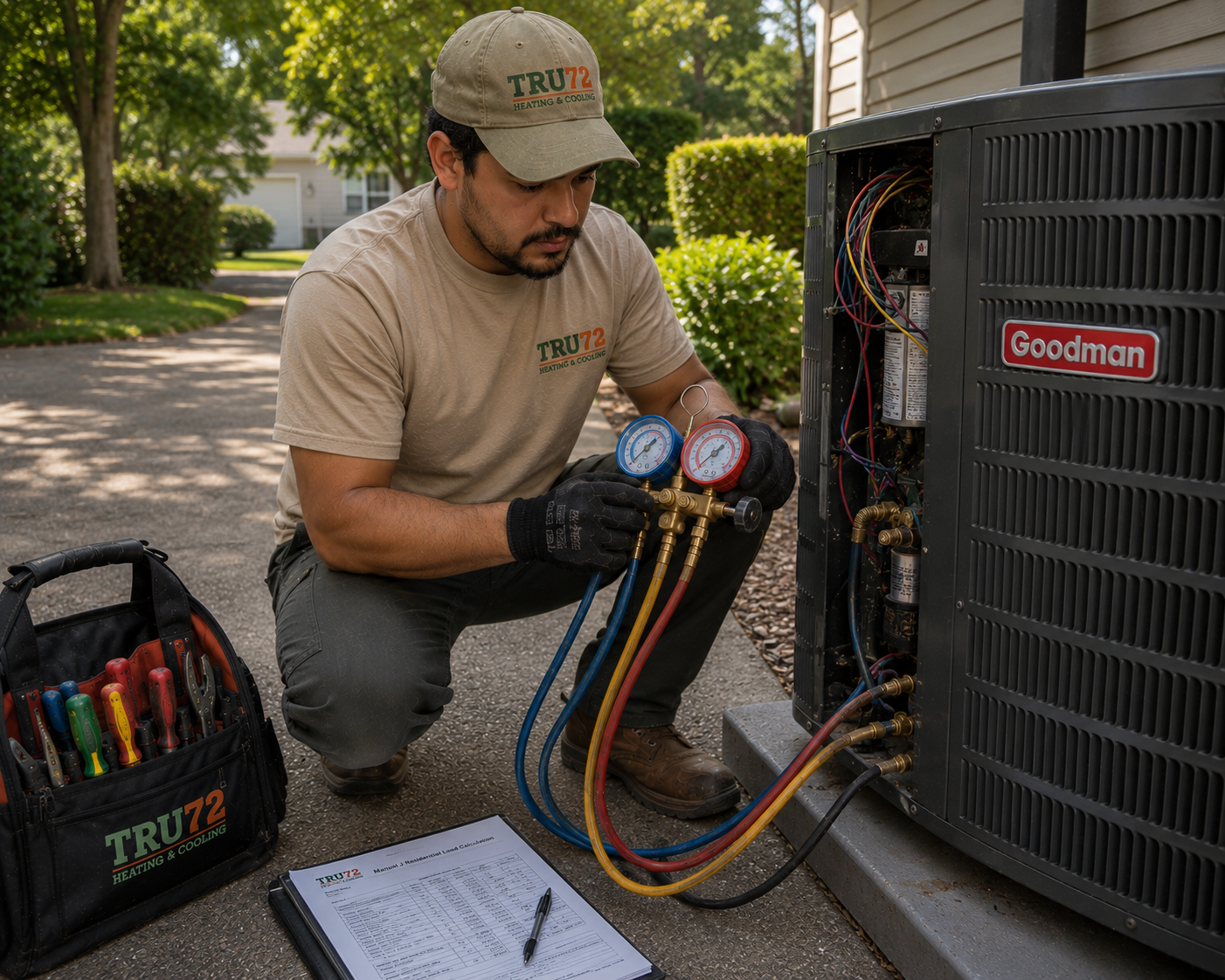 Tru72 technician installing a heat pump in a Portland-area home