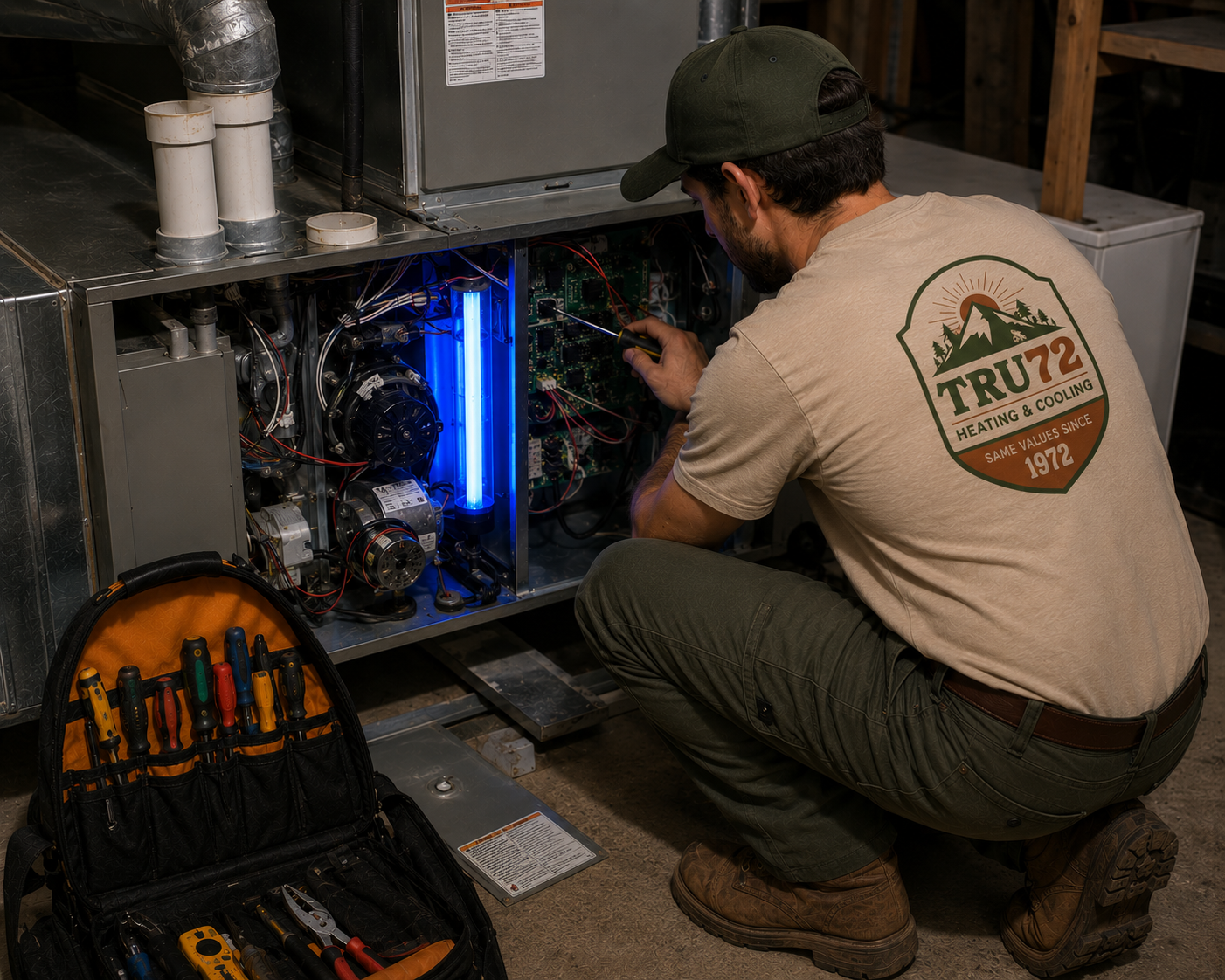 Tru72 technician assessing indoor air quality in an Albany-area home